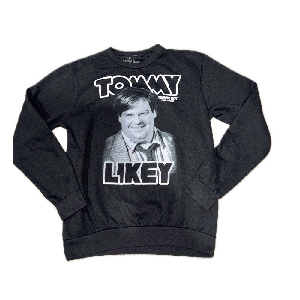 TOMMY BOY "TOMMY LIKEY" Chris Farley Black White Graphic Sweatshirt | Unisex S